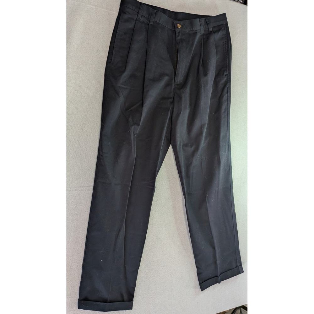 Jos. A. Bank Pleated Chino Trousers Mens 34x30 Black Excellent Cotton Cuffed